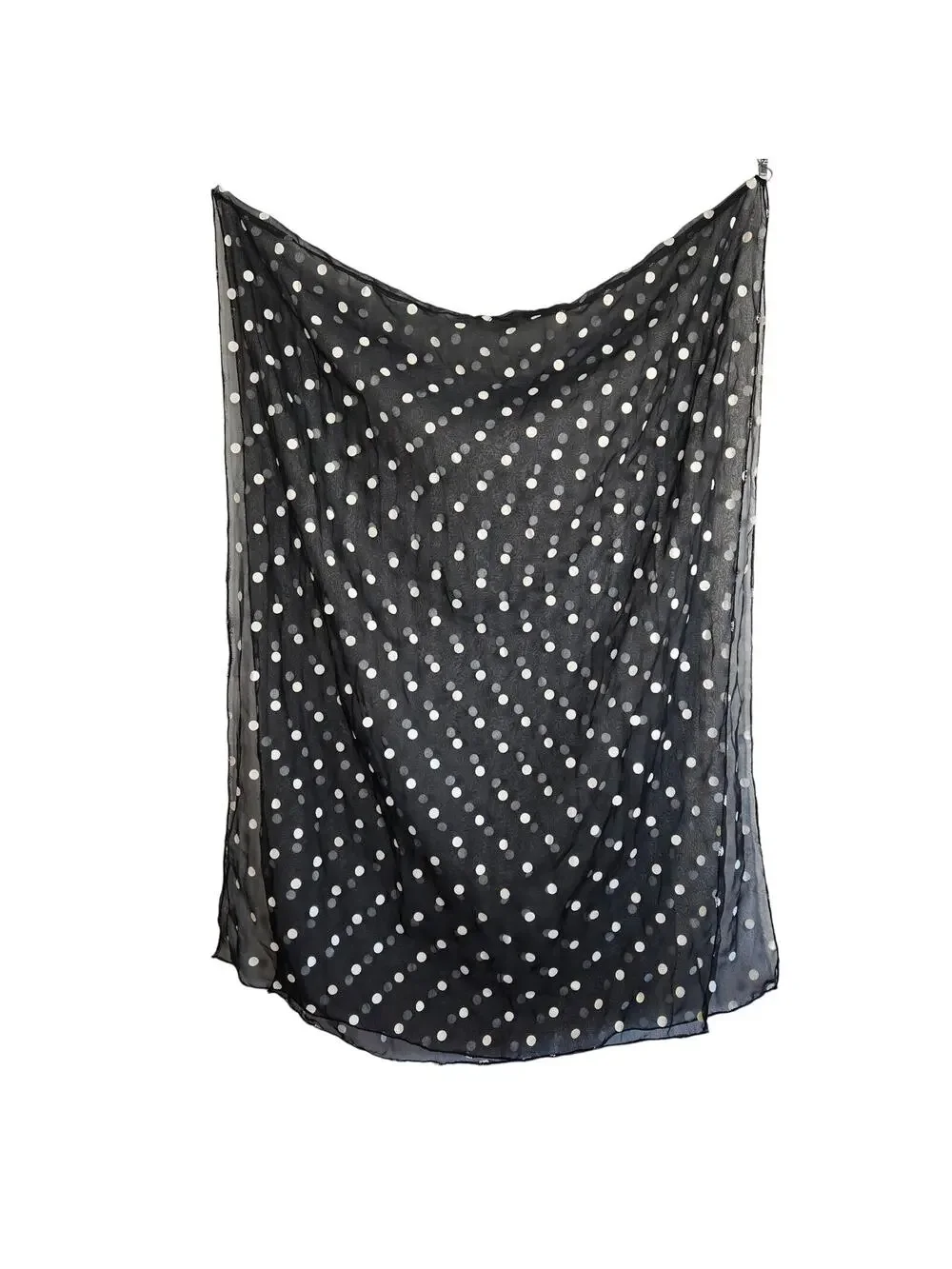 Oversized Black & White Polka Dot Chiffon Scarf – 31